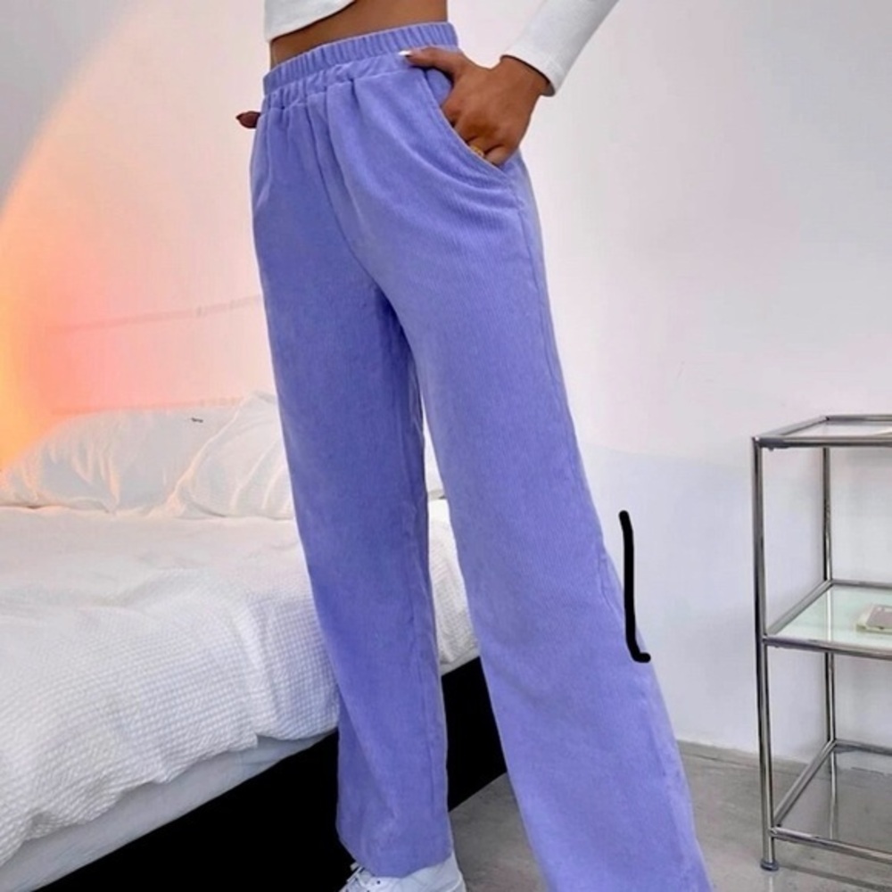 Elastic Waistband Comfortable Corduroy Pants Teen/Women Purple
